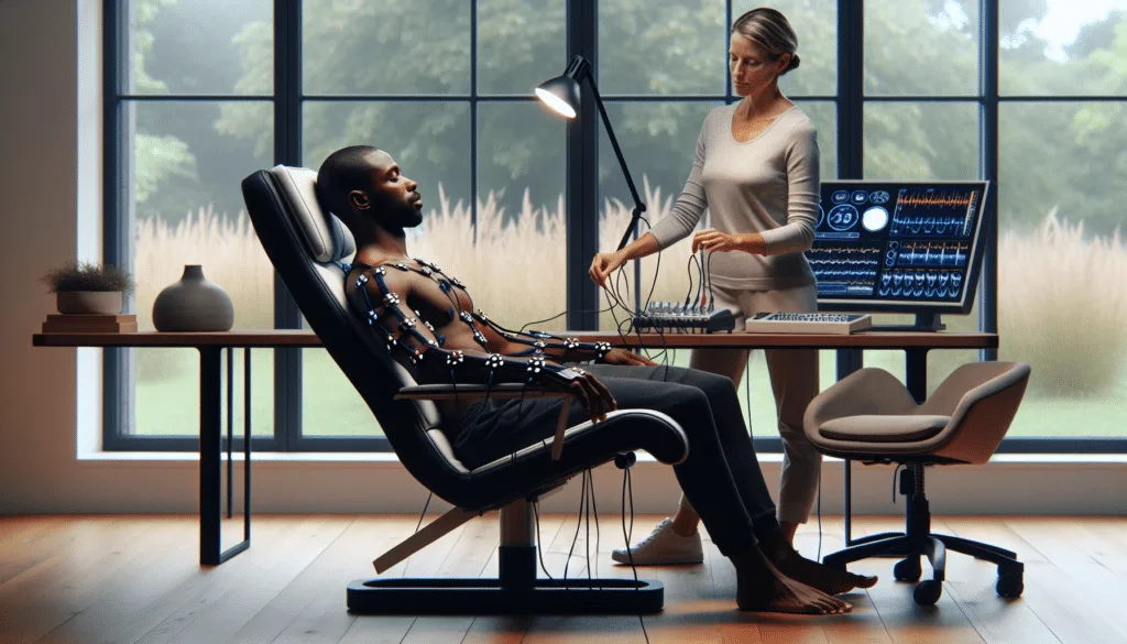 Sesión de terapia de biofeedback en un entorno profesional tranquilo