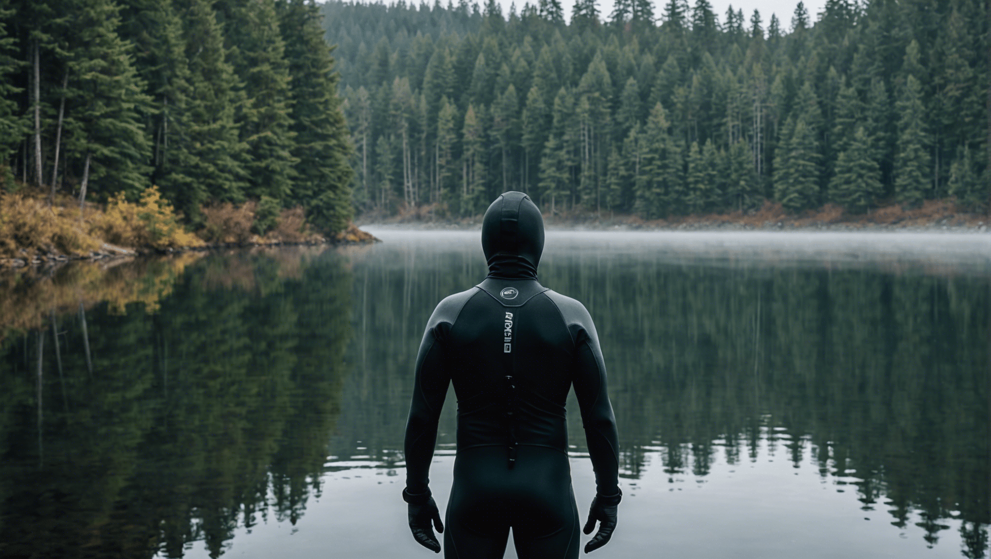 Determined swimmer prepares for brisk lake plunge at dawn