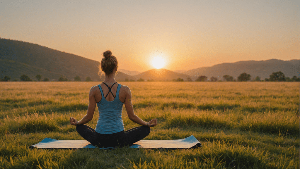 Serene yoga practice at sunrise in peaceful field