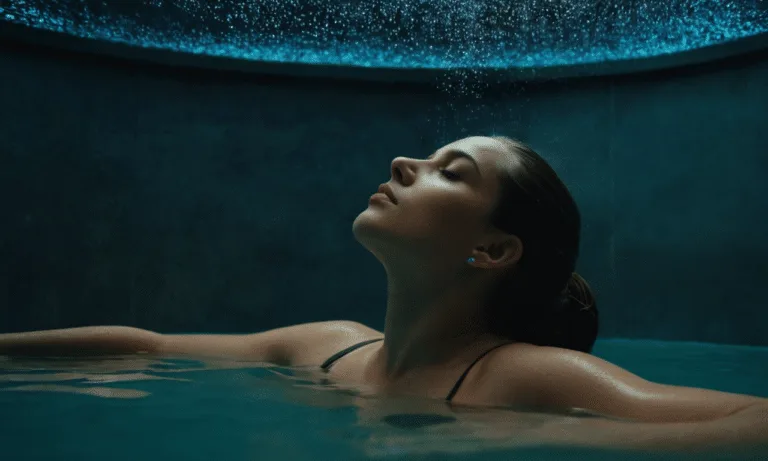 Person floats serene in bath of Epsom salt darkness