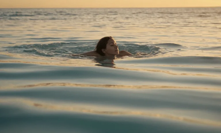 Person floats serene on warm saltwater surface