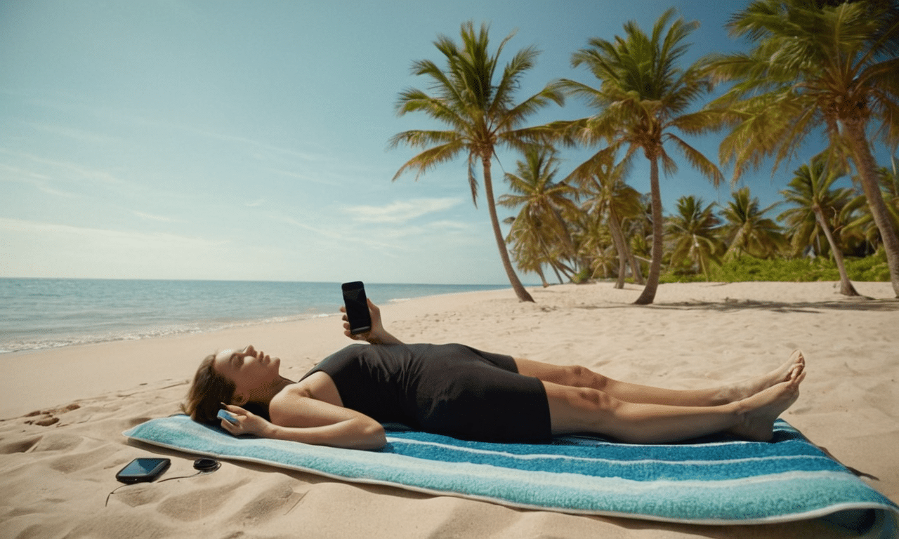 Relaxed figure basks in serene tropical ocean surroundings
