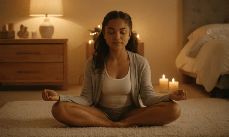 Serene girl relaxes in peaceful evening ambiance