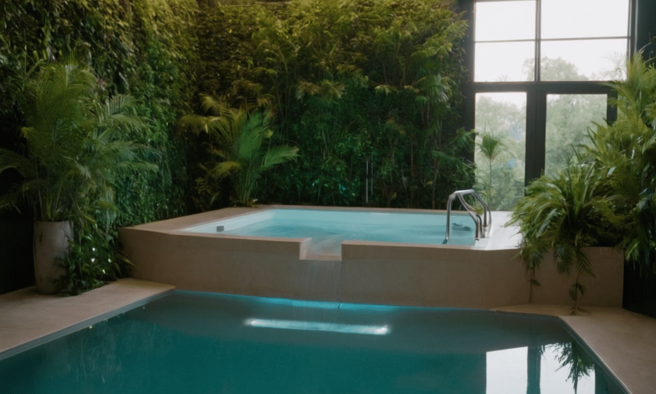 Warm water oasis with soothing jets surrounded calm foliage
