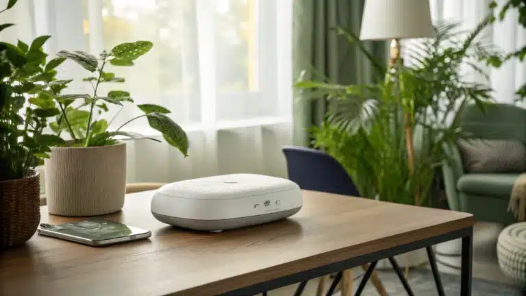 Neurofeedback device in serene green environment with plants