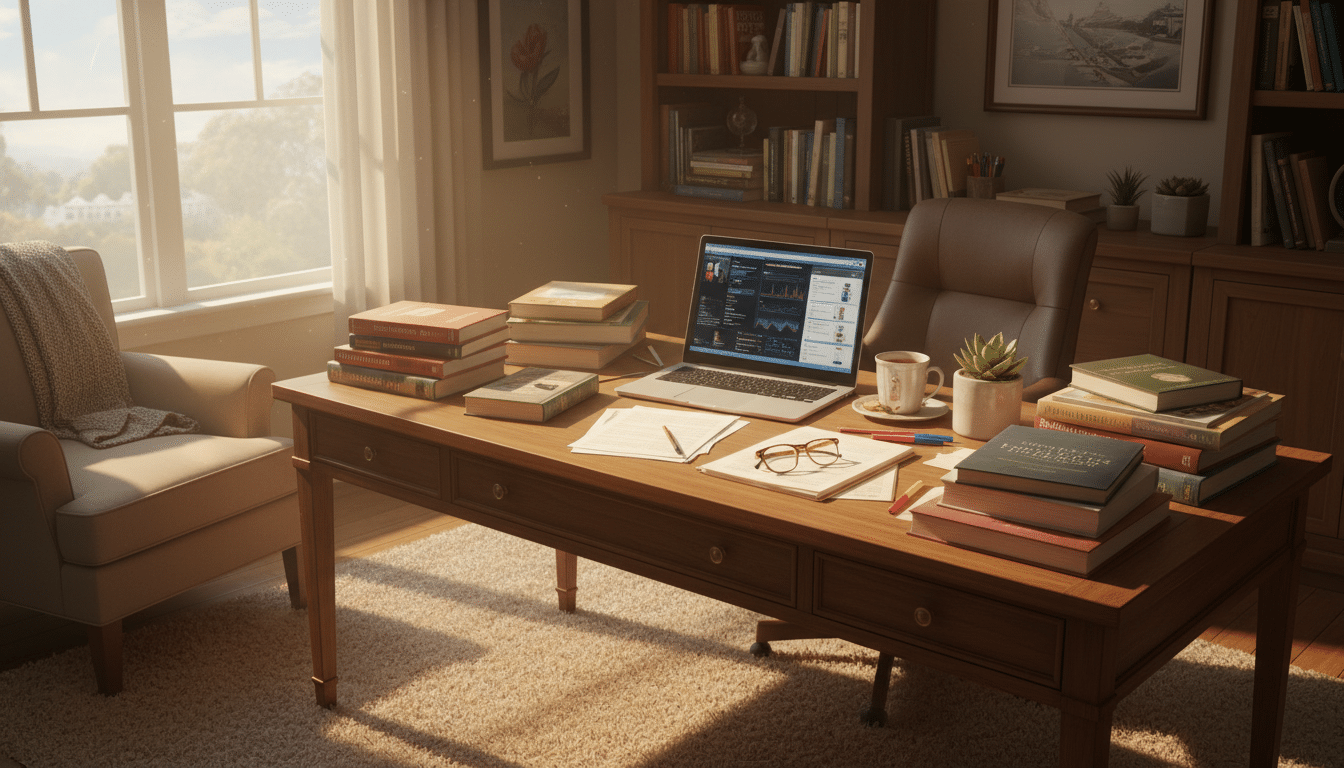 Health-related Stress: Concerns About Your Health A sunlit home office with health books open