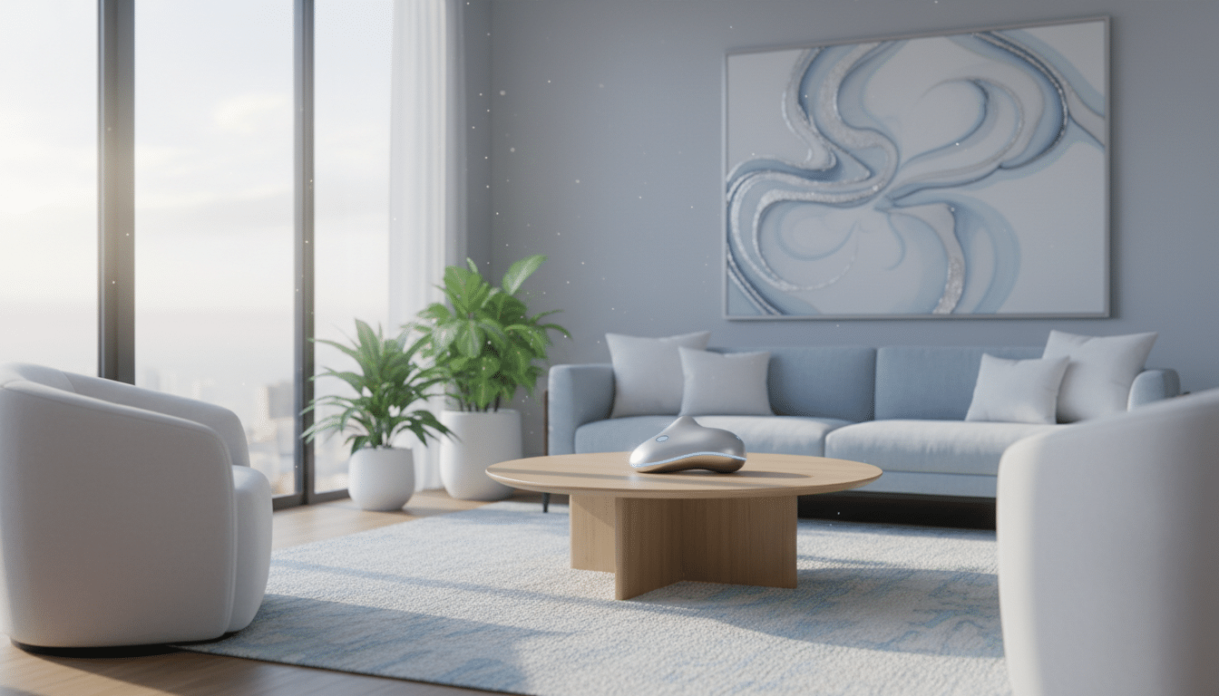 Modern living room with vagus nerve device displayed