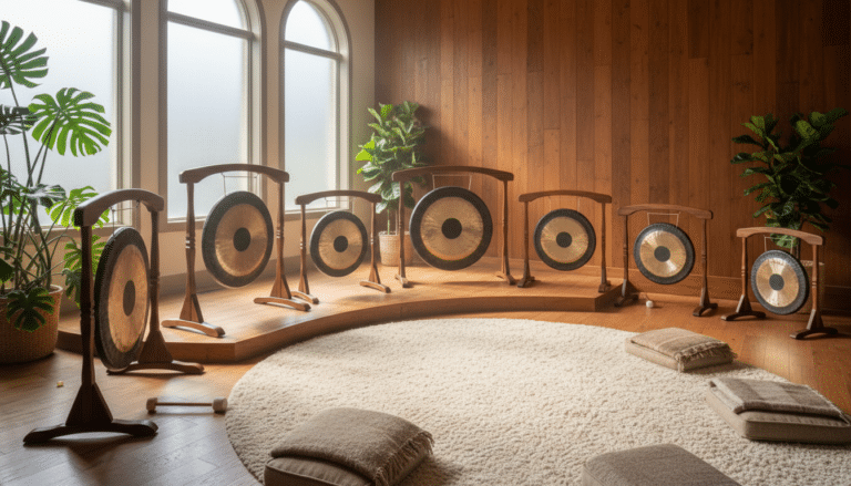 4 Best Gongs for Sound Healing: Elevate Your Relaxation Peaceful sound healing room with gongs and mallet