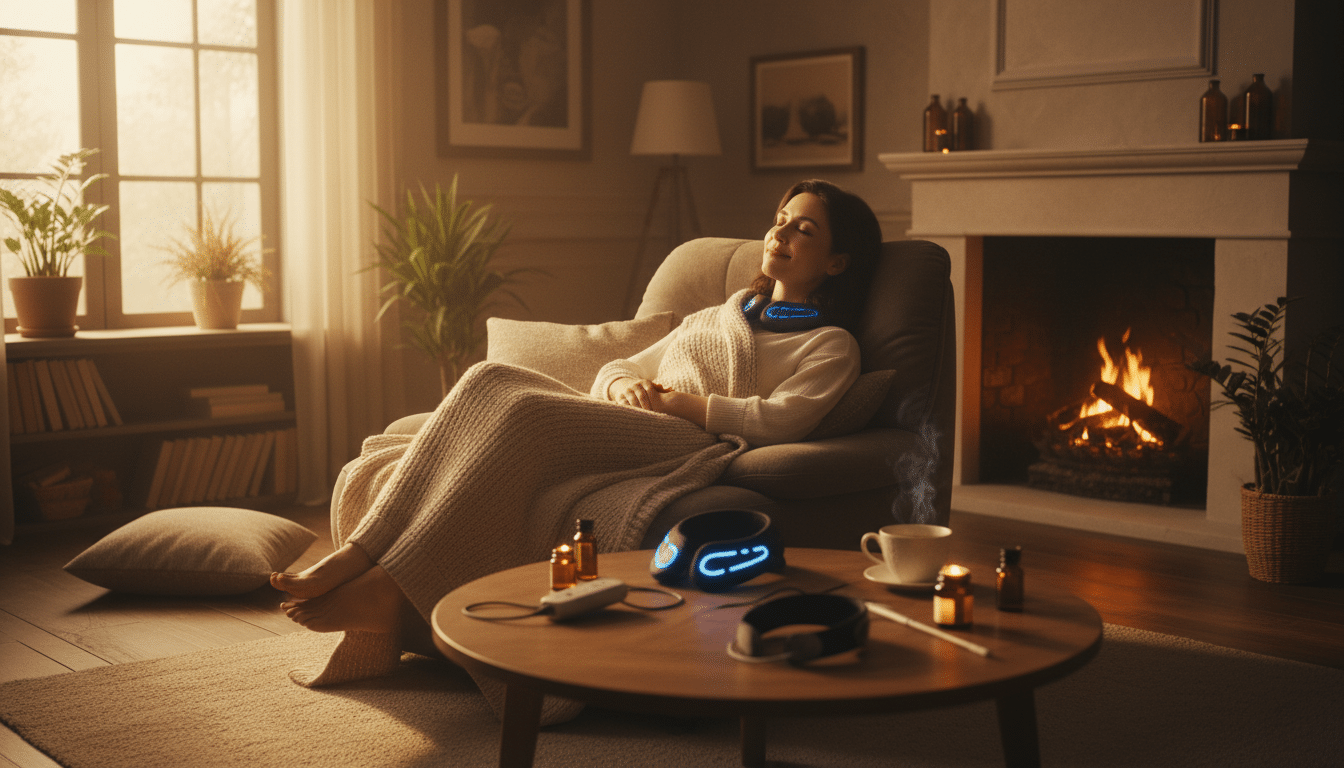 Person relaxing with vagus nerve stimulation devices